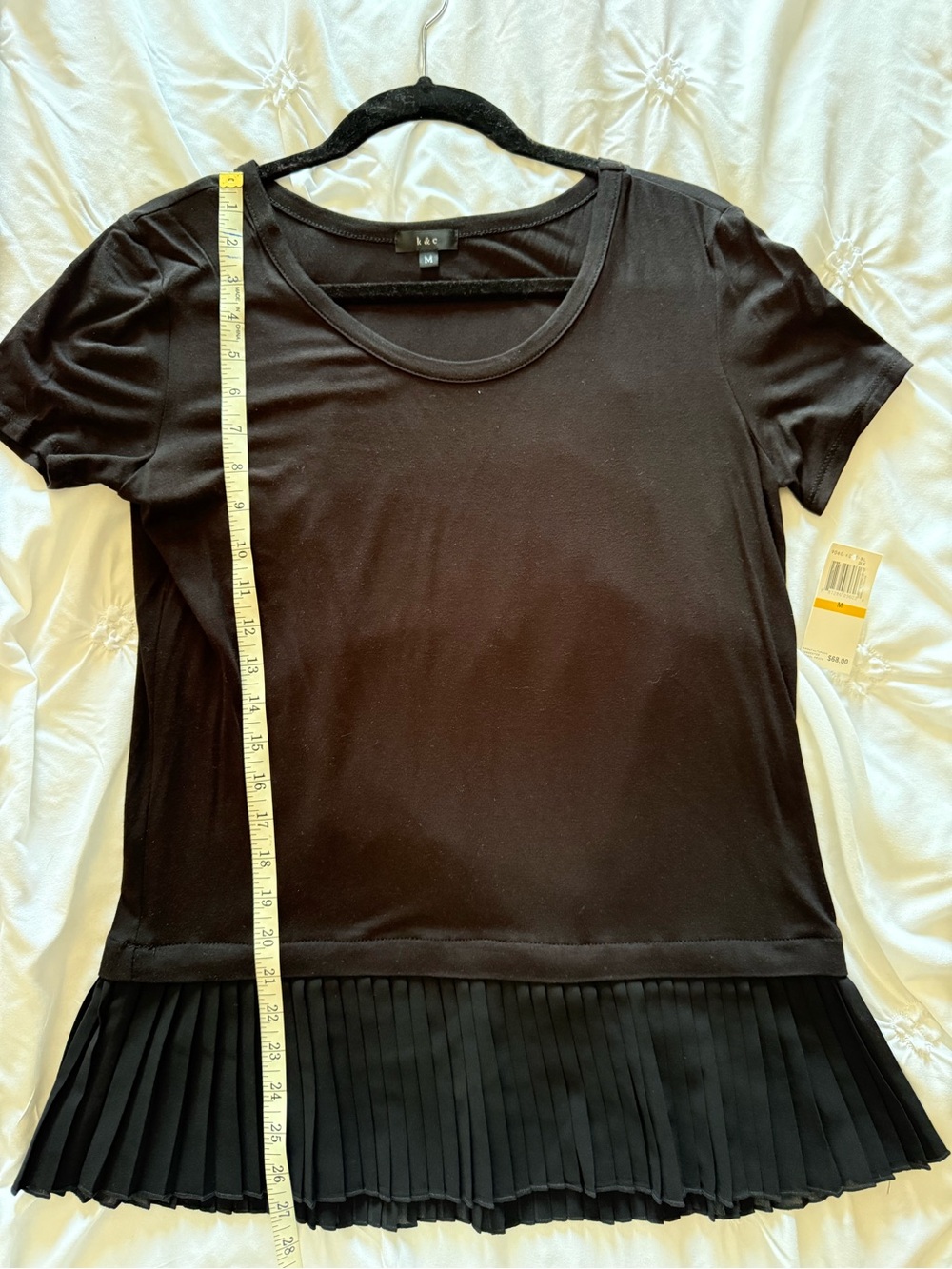 Black Short Sleeve Top with Pleated Hem